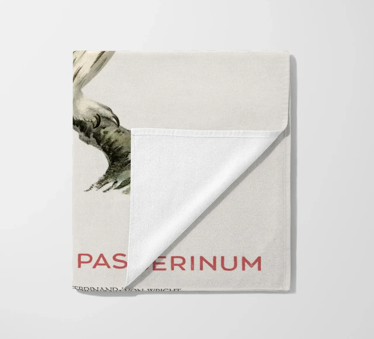 Eurasian pygmy owl or Glaucidium passerinum beach towel by Vintagrafica