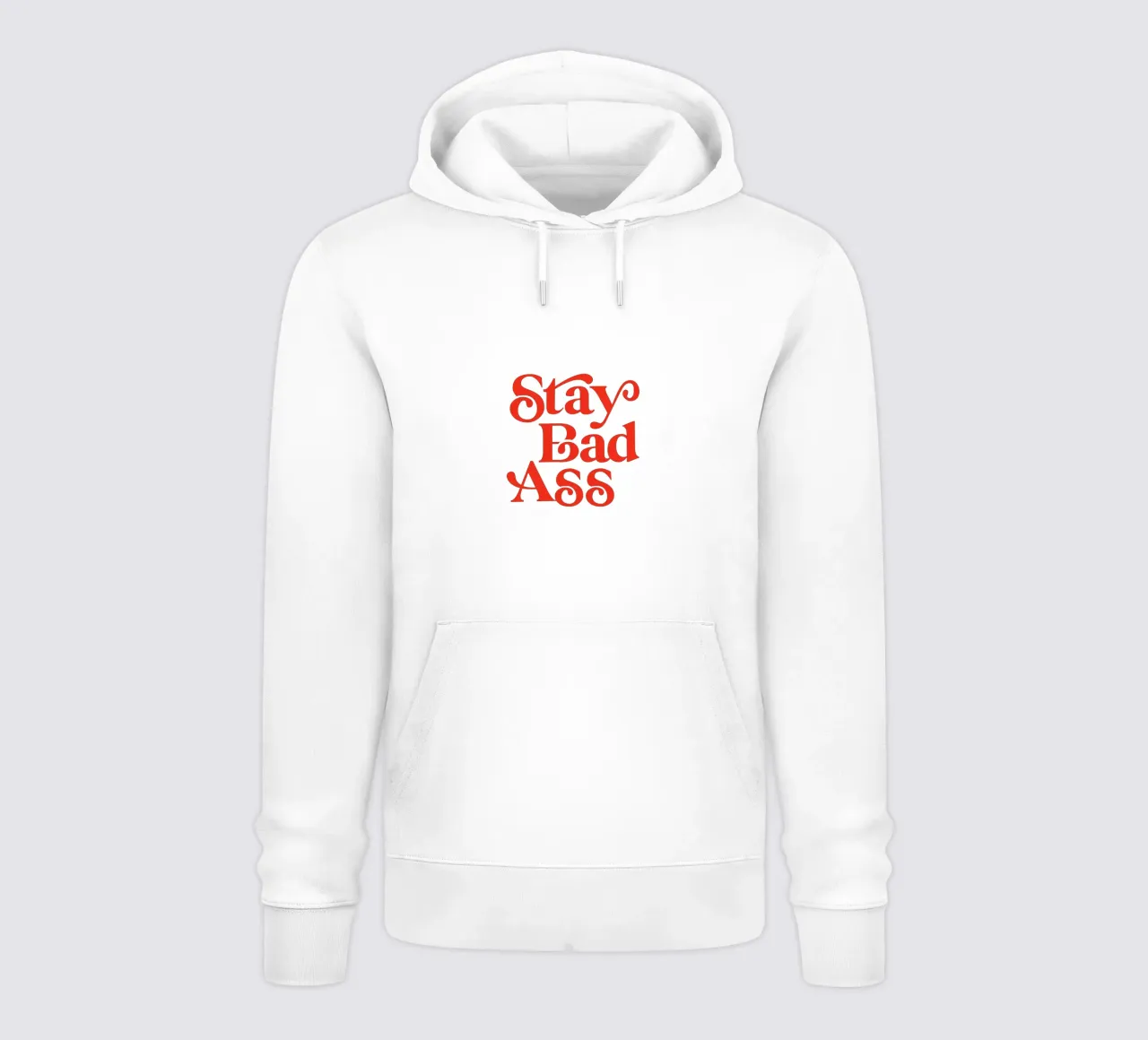 Design tipografico Stay Bad Ass in rosa e rosso felpa con cappuccio da THE MOTIVATED TYPE