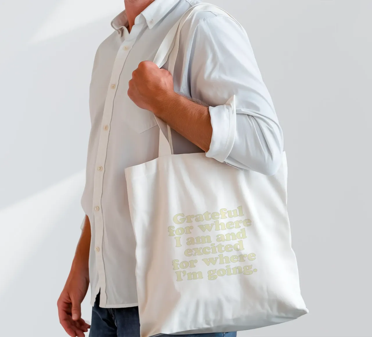 Grateful for Where I am and Excited for Where I'm Going tote bag by THE MOTIVATED TYPE