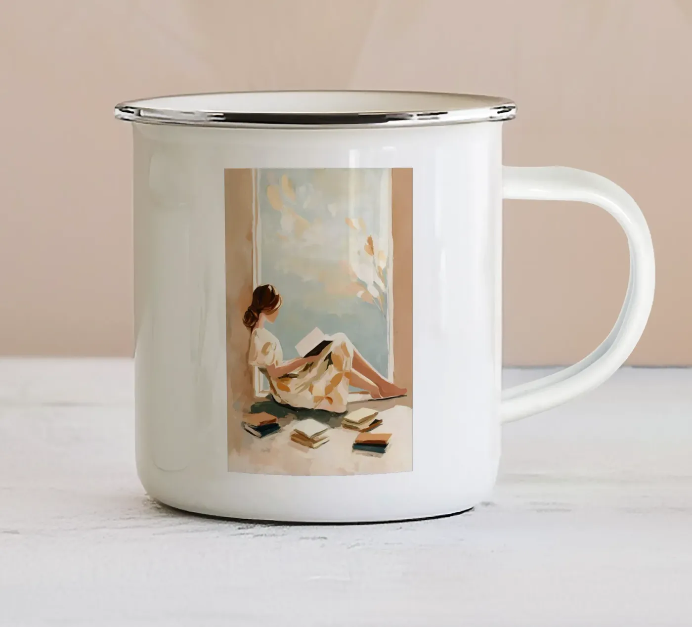 Window Reader emaille mok van Freya