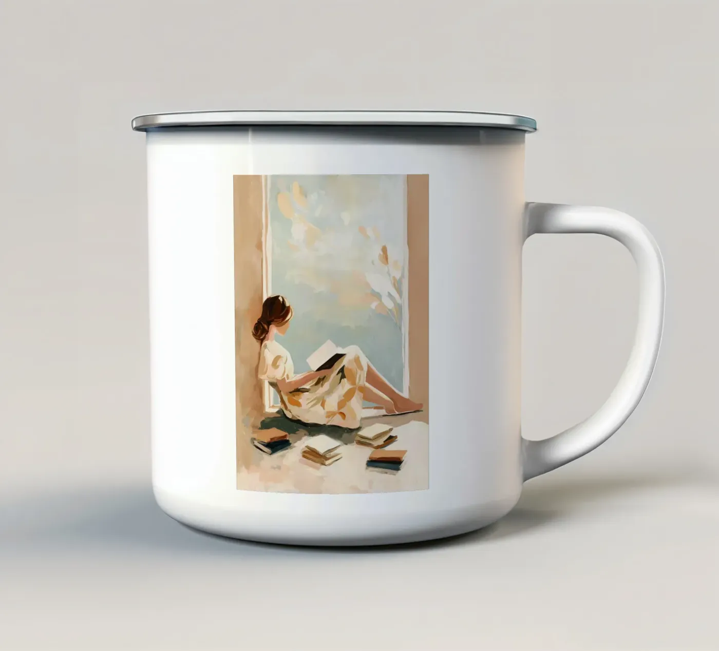 Window Reader emaille mok van Freya