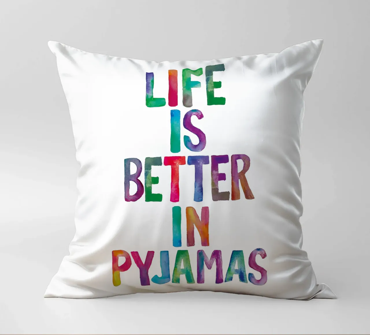 Life is Better in Pyjamas Typography Design decorative cushion by THE MOTIVATED TYPE