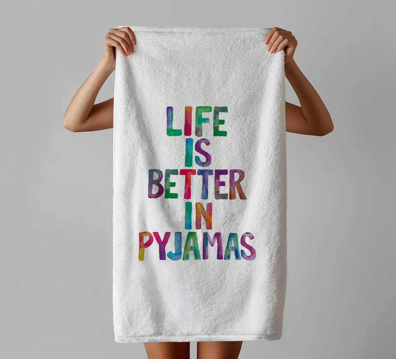 Life is Better in Pyjamas Typography Design towel by THE MOTIVATED TYPE