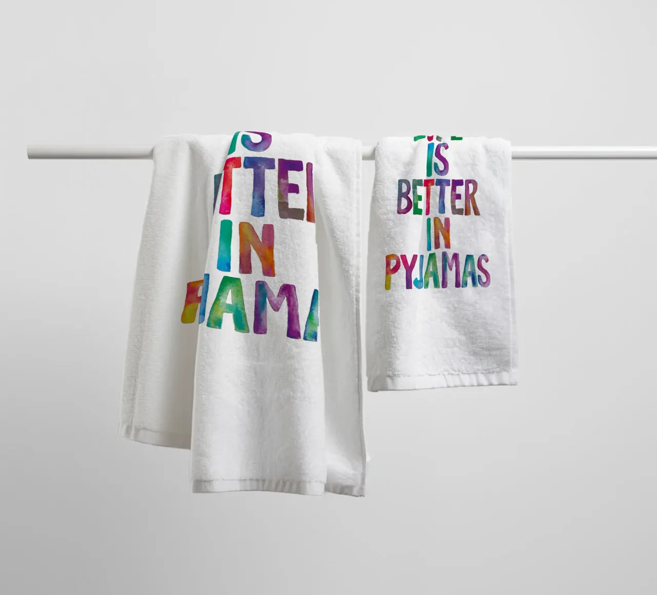 Life is Better in Pyjamas Typography Design towel by THE MOTIVATED TYPE