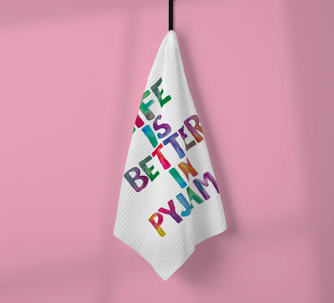 Life is Better in Pyjamas Typography Design tea towel by THE MOTIVATED TYPE