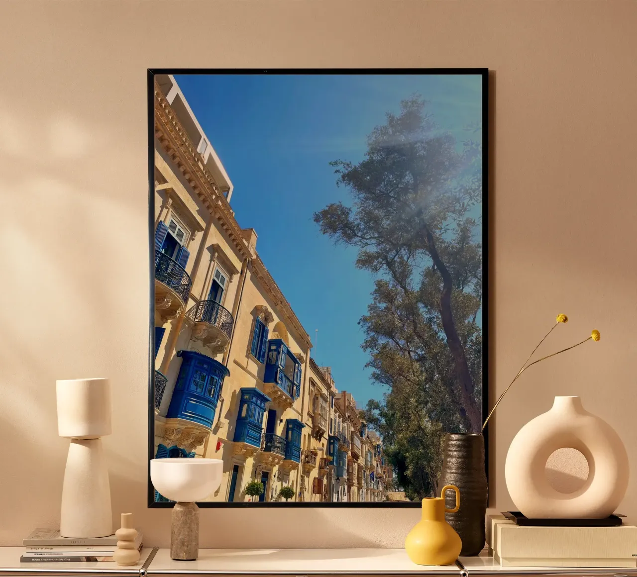 balcony in valletta poster with wooden frame by Reiselust