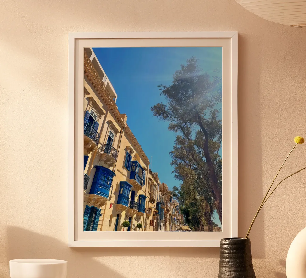 balcony in valletta poster with wooden frame by Reiselust