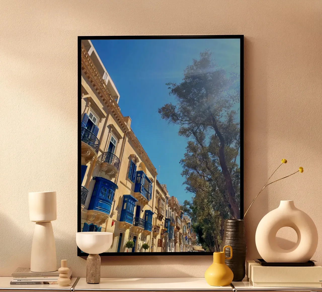 balcony in valletta poster with wooden frame by Reiselust