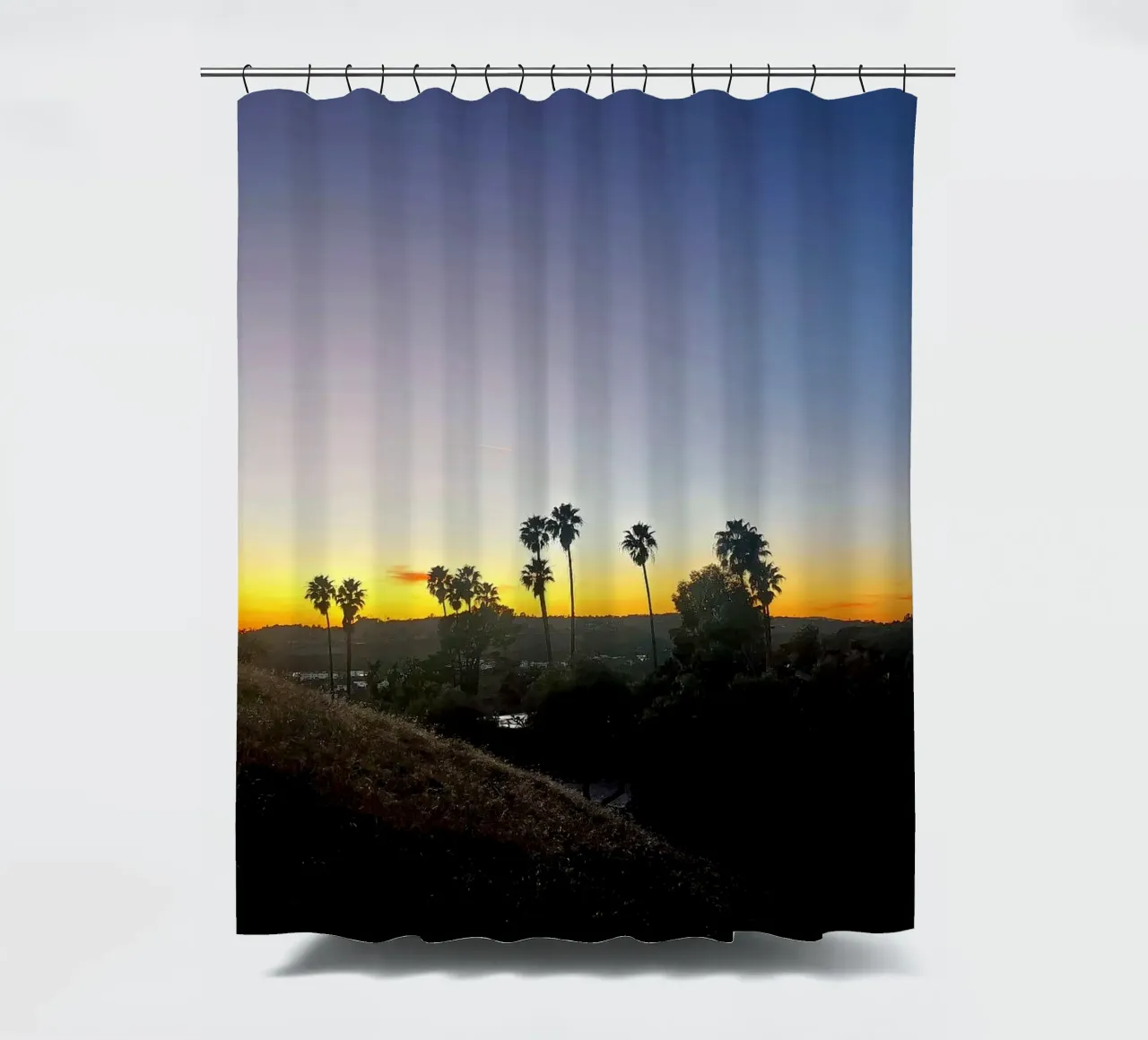 palm in los angeles shower curtain by Reiselust