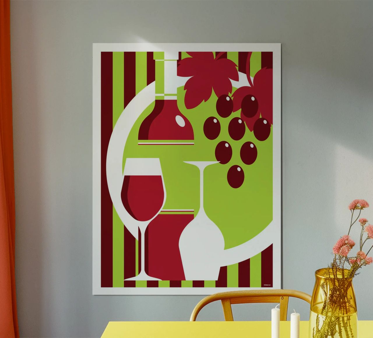 Bottle and glass of red wine poster by Raphaël Delerue