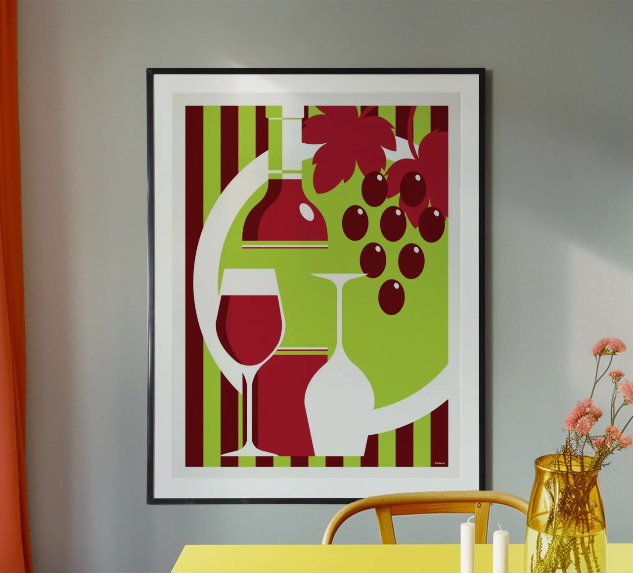 Bottle and glass of red wine poster by Raphaël Delerue