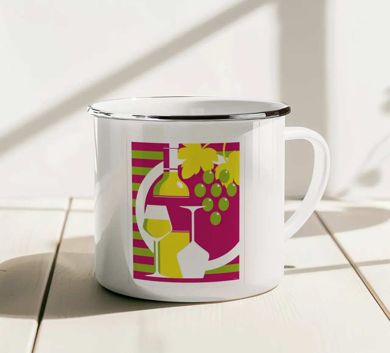 Bottiglia e bicchiere di vino bianco tazza in smalto da Raphaël Delerue