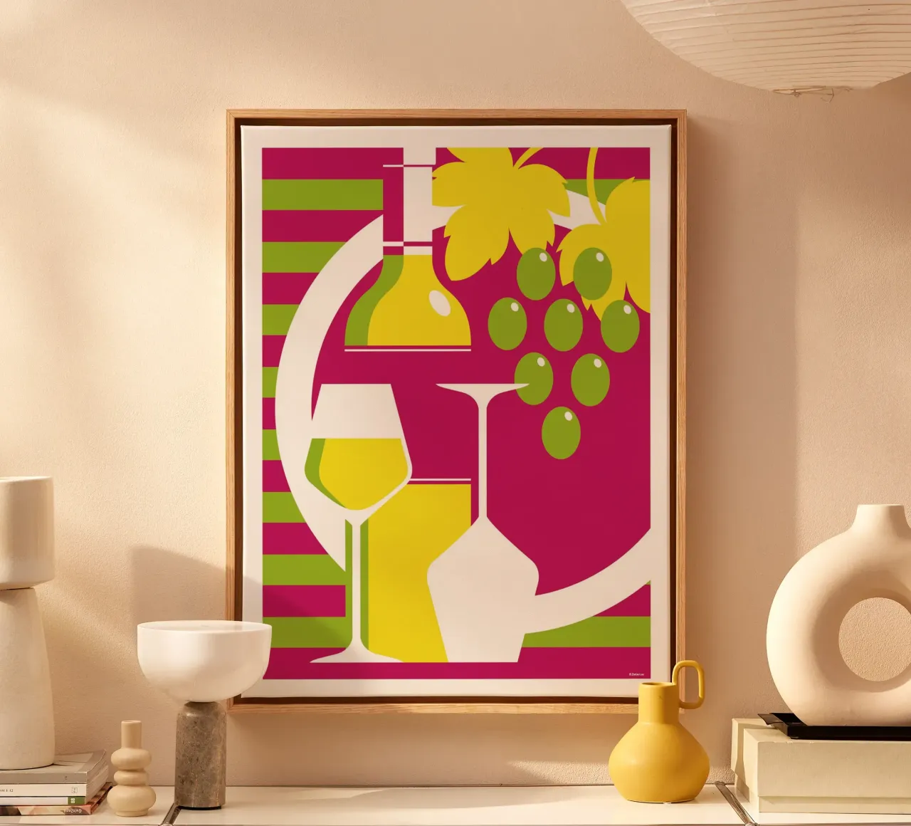 Fles en glas witte wijn canvas met Baklijst van Raphaël Delerue