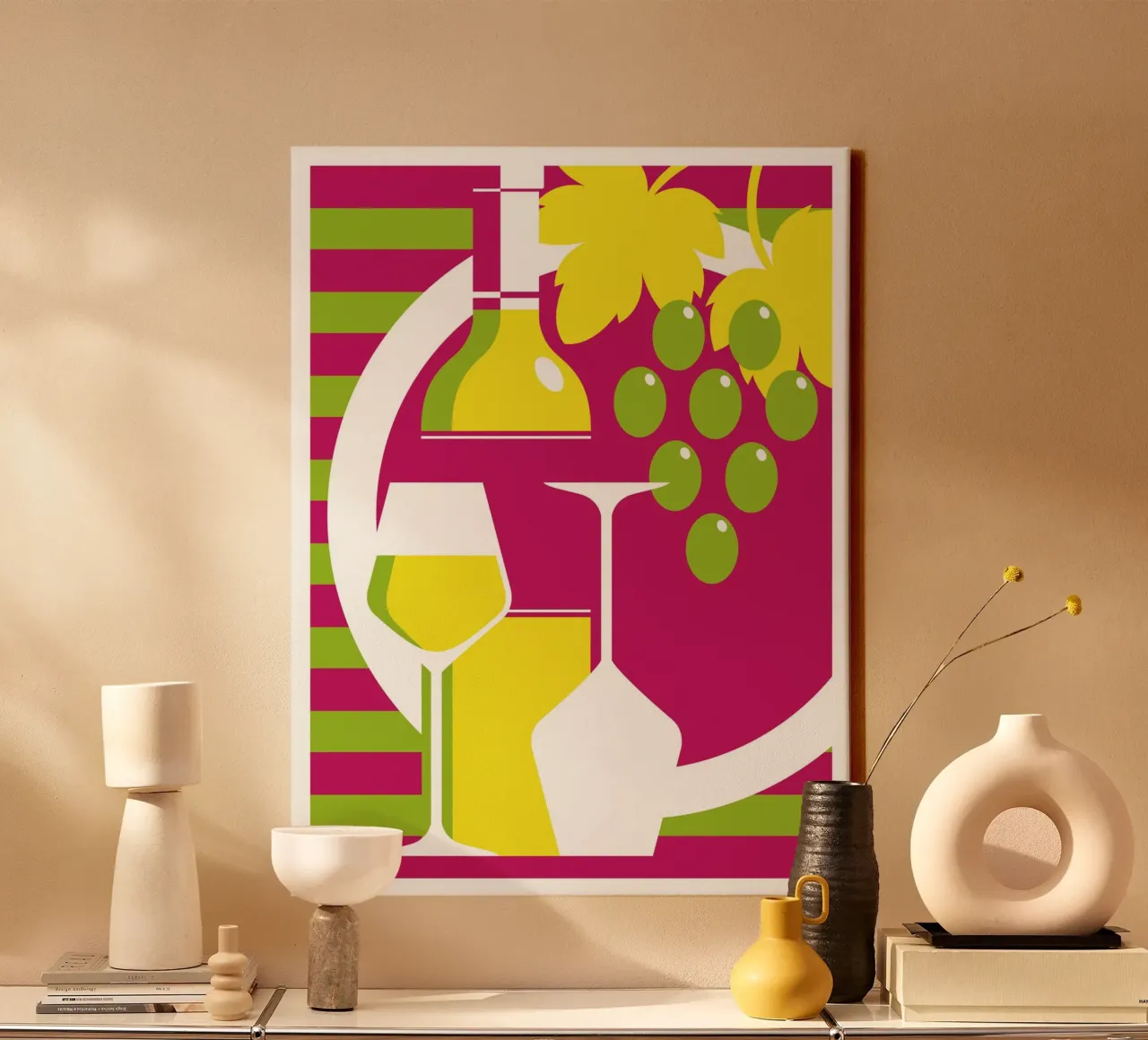 Fles en glas witte wijn canvas met Baklijst van Raphaël Delerue