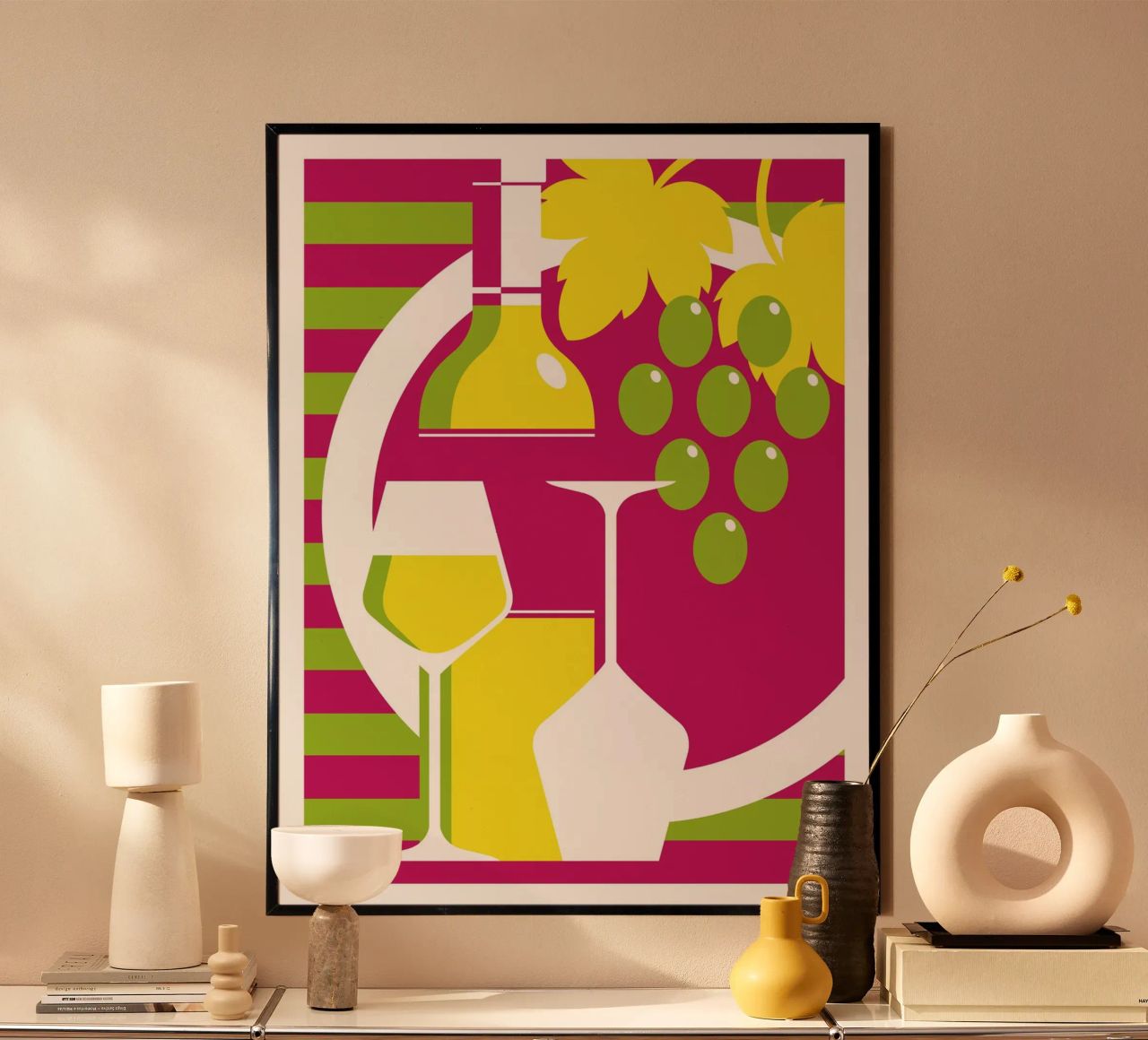 Bottle and glass of white wine poster by Raphaël Delerue