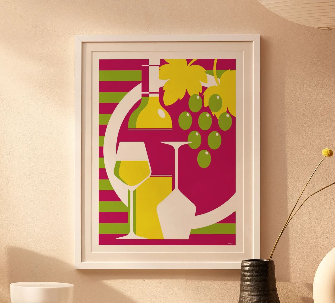 Bottle and glass of white wine poster by Raphaël Delerue
