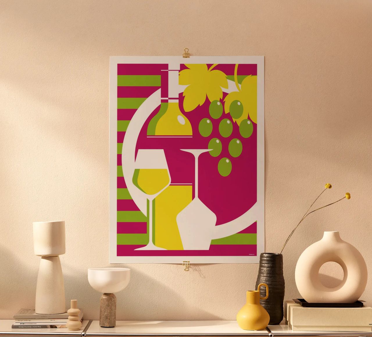 Bottle and glass of white wine poster by Raphaël Delerue