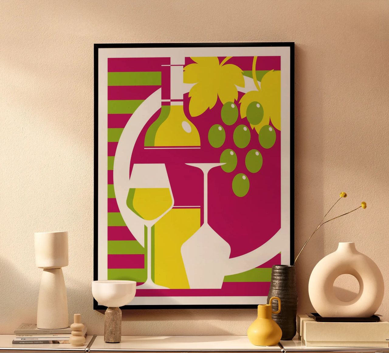 Bottle and glass of white wine poster by Raphaël Delerue