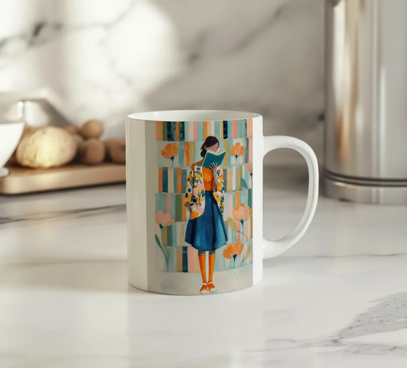 Reader in Bloom ceramic mug by Freya