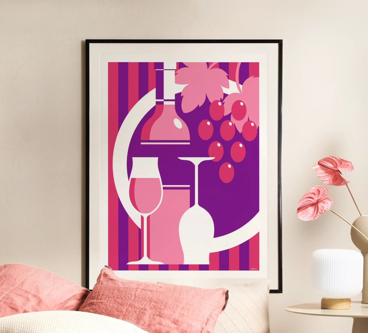 Bottle and glass of rosé wine poster by Raphaël Delerue