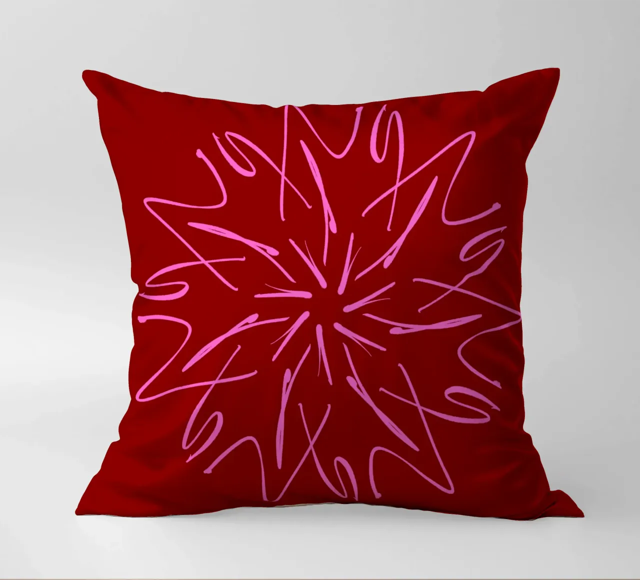 Snowflake Star | Hot Pink on Dark Red cuscino da sabidussi