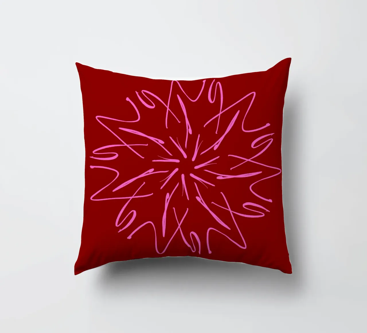 Snowflake Star | Hot Pink on Dark Red cuscino da sabidussi