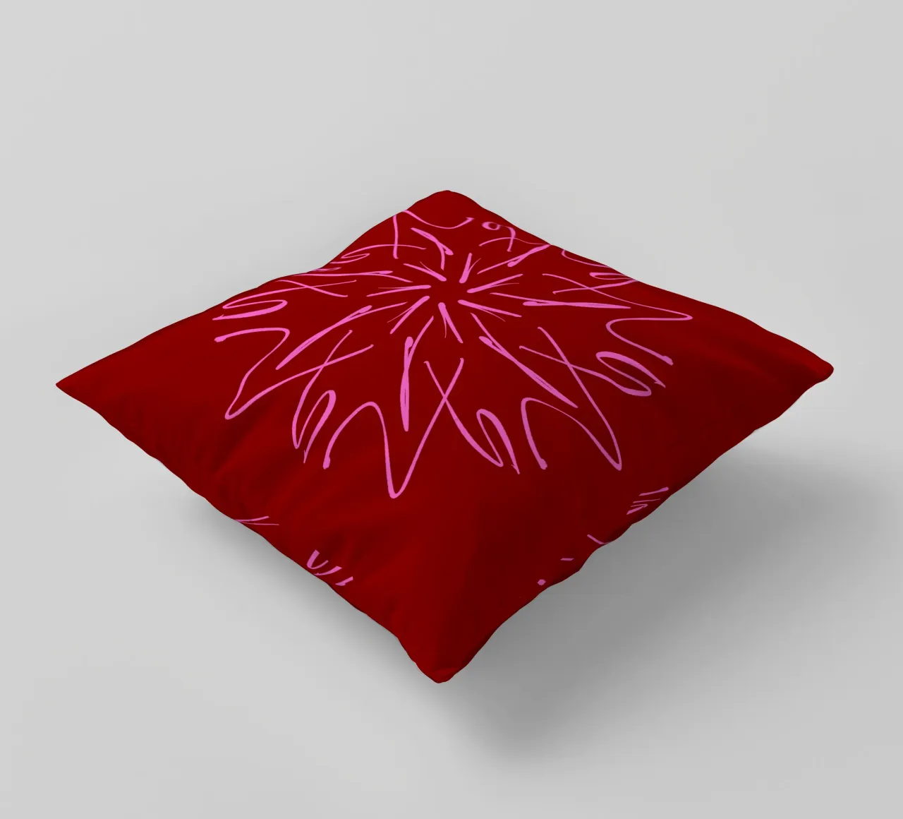 Snowflake Star | Hot Pink on Dark Red cuscino da sabidussi