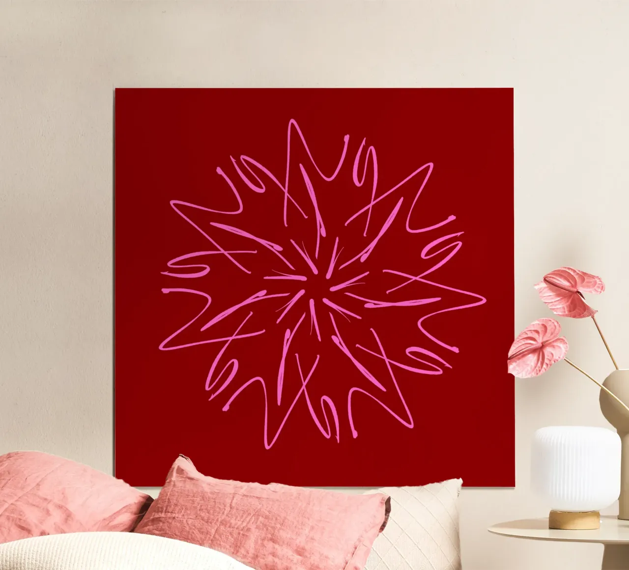 Snowflake Star | Hot Pink on Dark Red carta hahnemühle da sabidussi