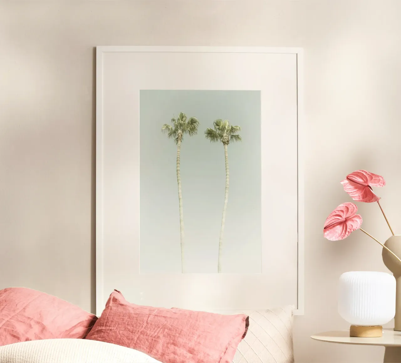 Idillio di palme vintage poster con telaio in legno da Melanie Viola