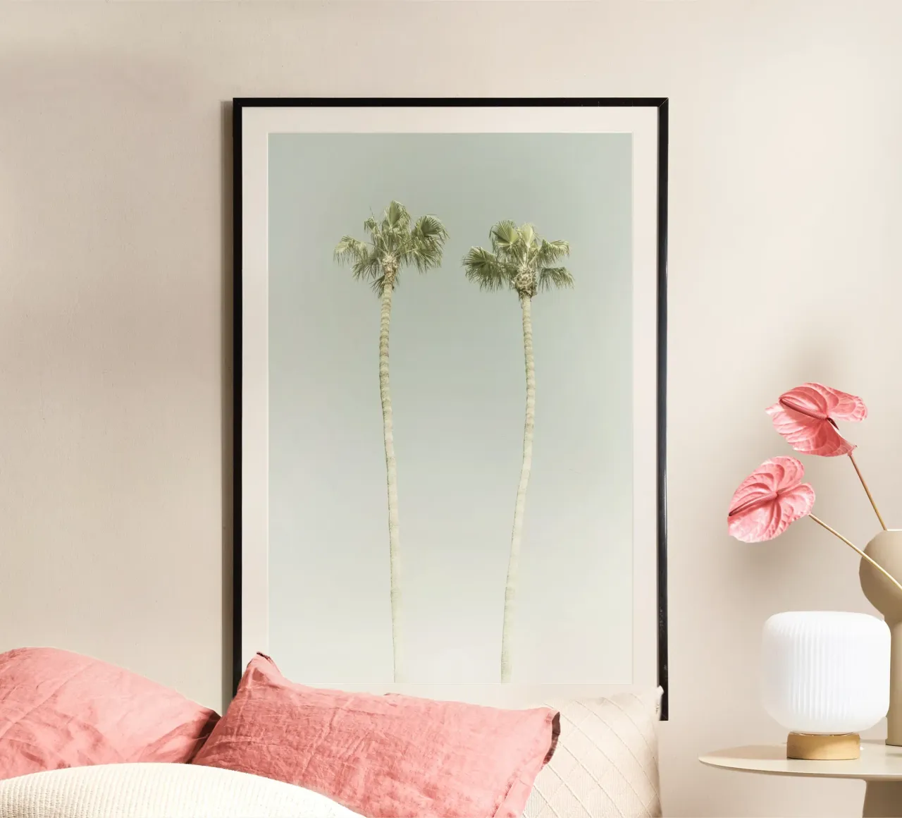 Idillio di palme vintage poster con telaio in legno da Melanie Viola