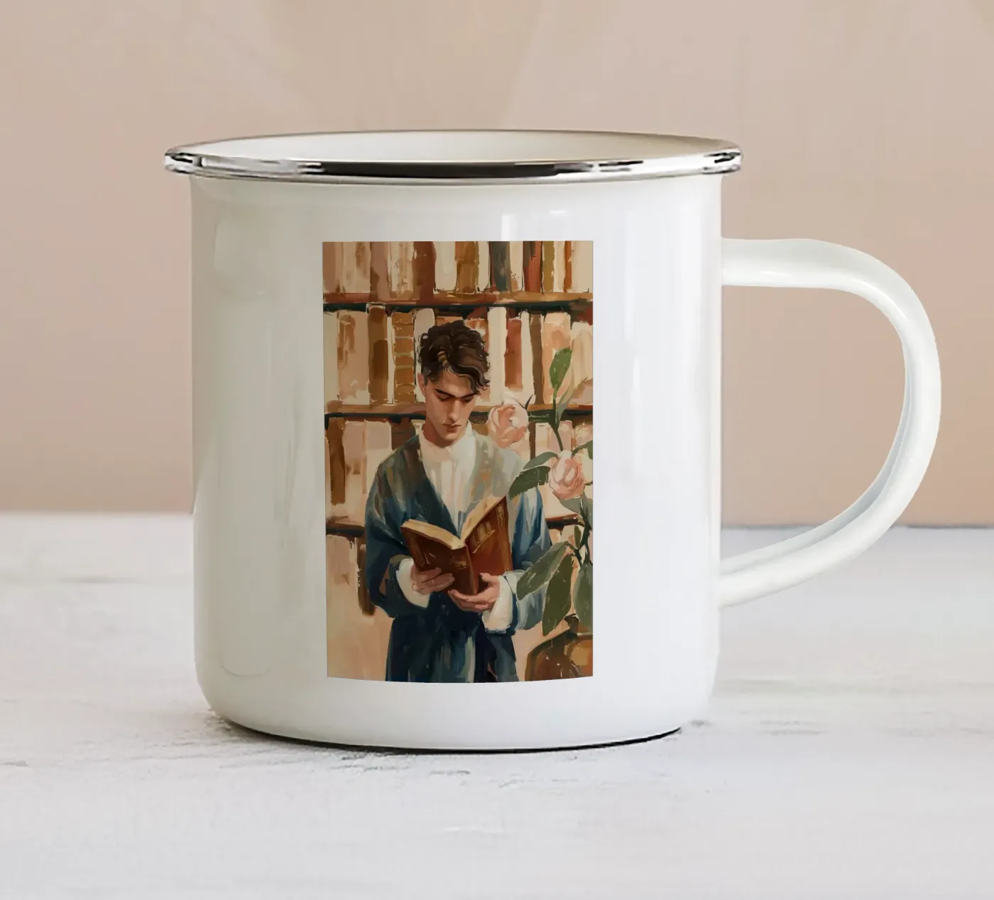 The Quiet Reader enamel mug by Freya