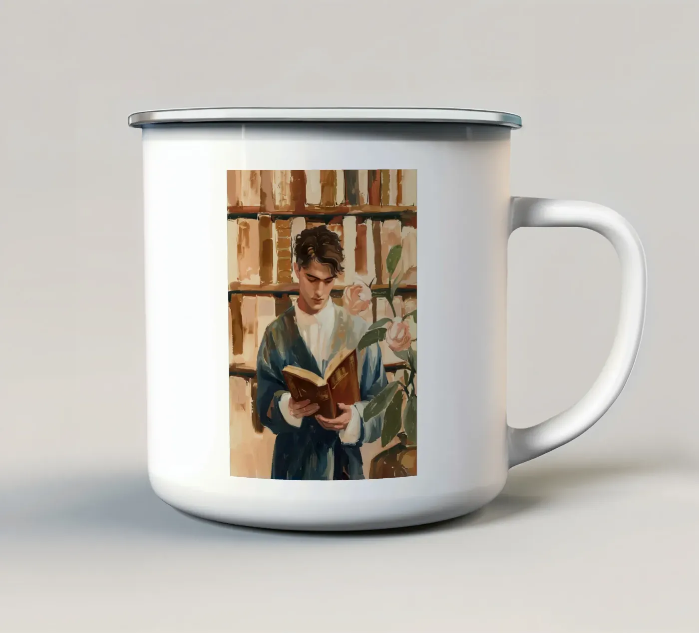 The Quiet Reader enamel mug by Freya