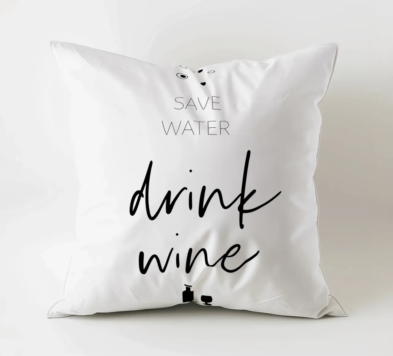 Save water, drink wine decorative cushion by Melanie Viola
