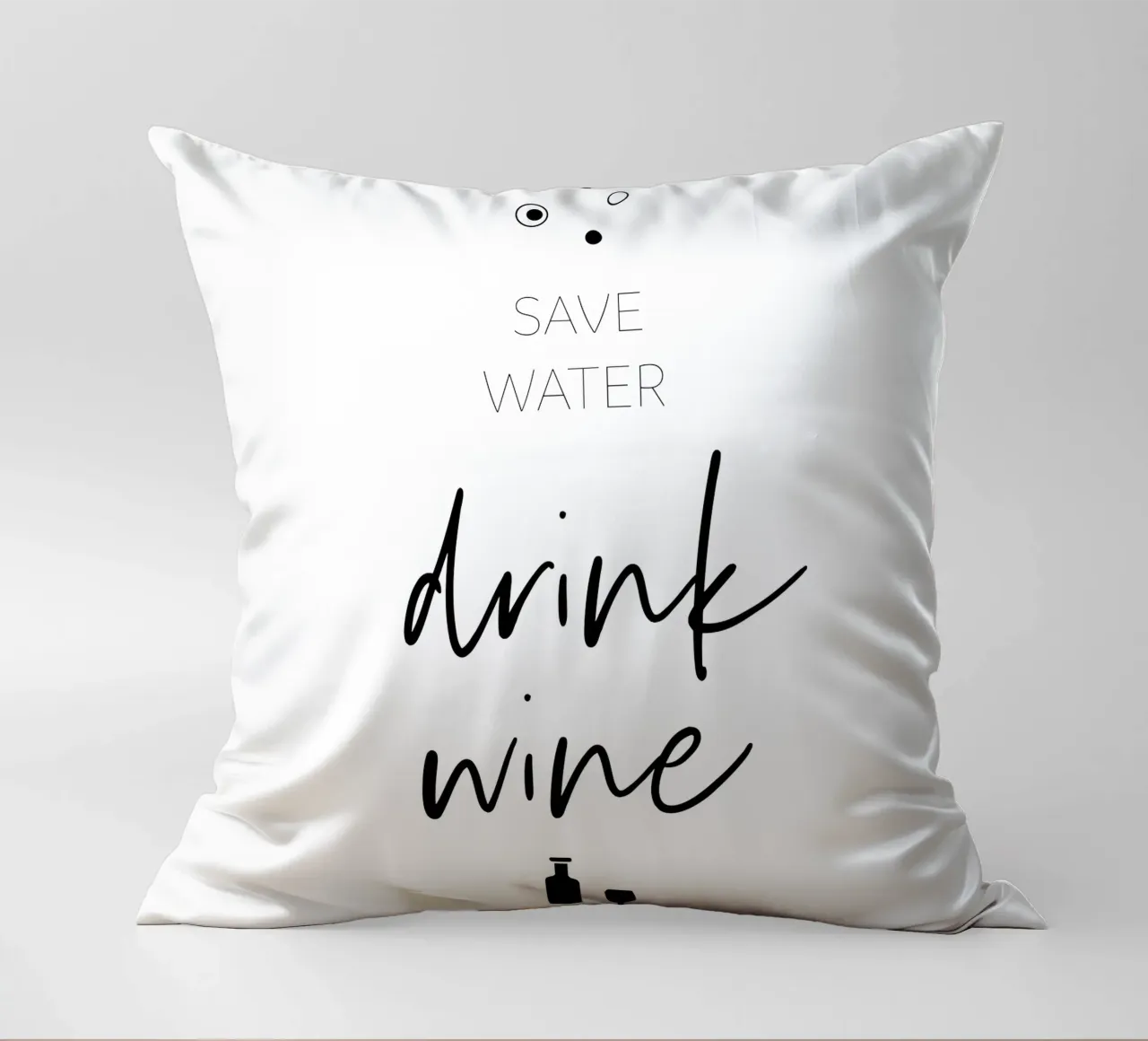 Save water, drink wine decorative cushion by Melanie Viola