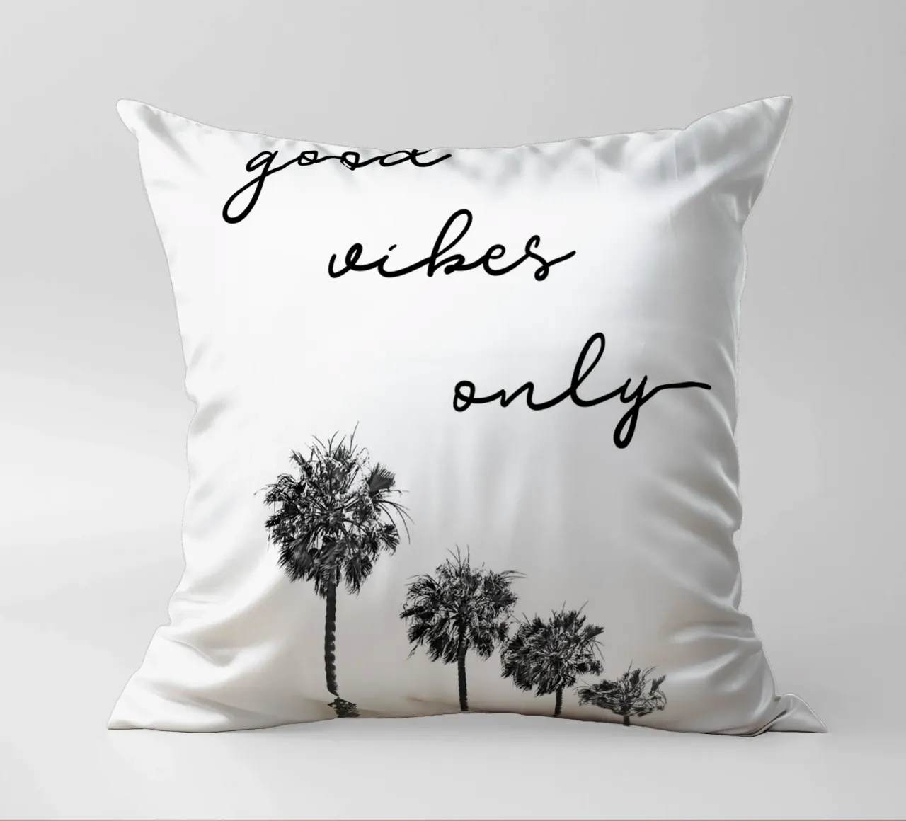 GOOD VIBES ONLY Dreaming under palm trees decorative cushion by Melanie Viola