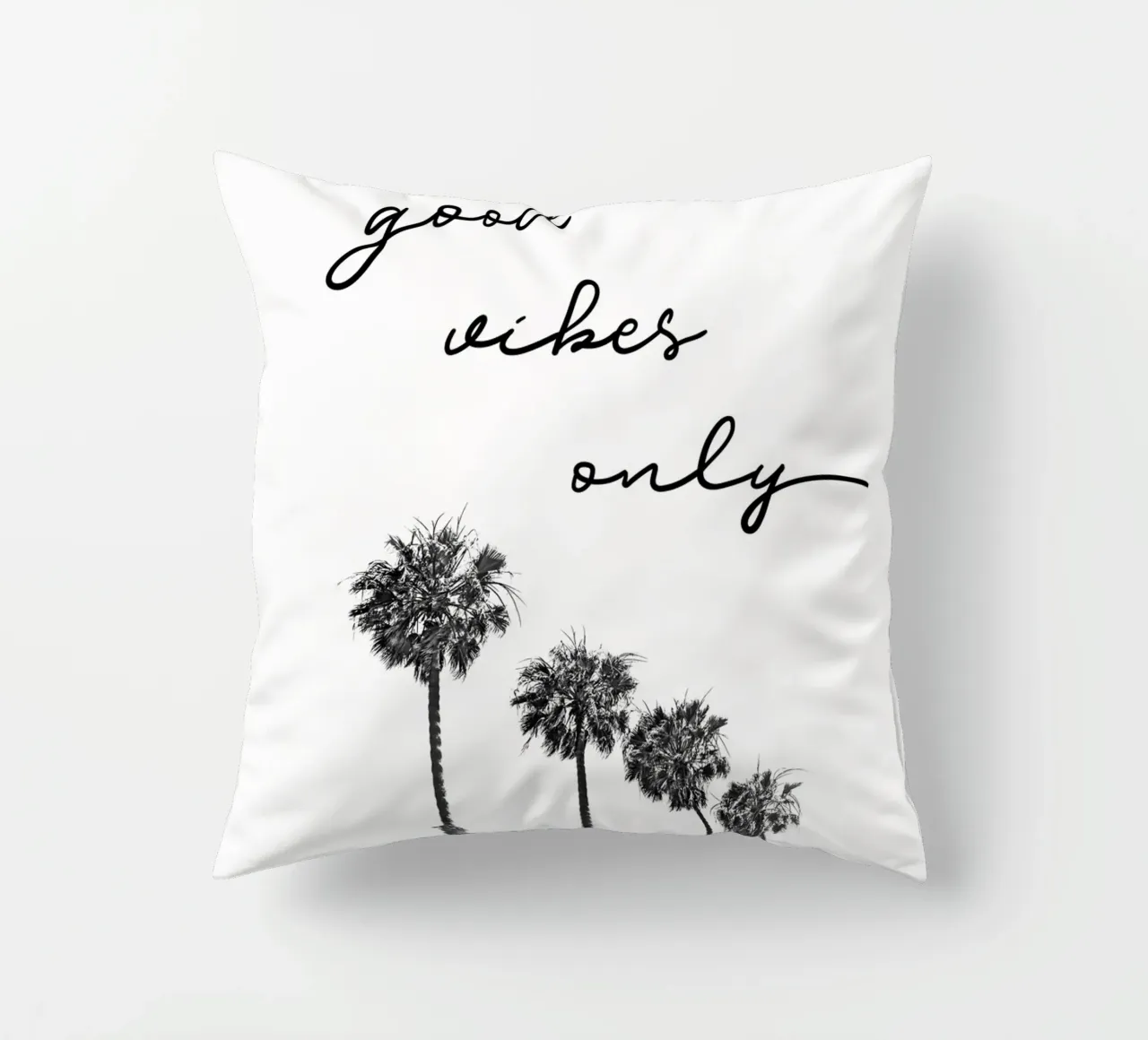 GOOD VIBES ONLY Dreaming under palm trees decorative cushion by Melanie Viola