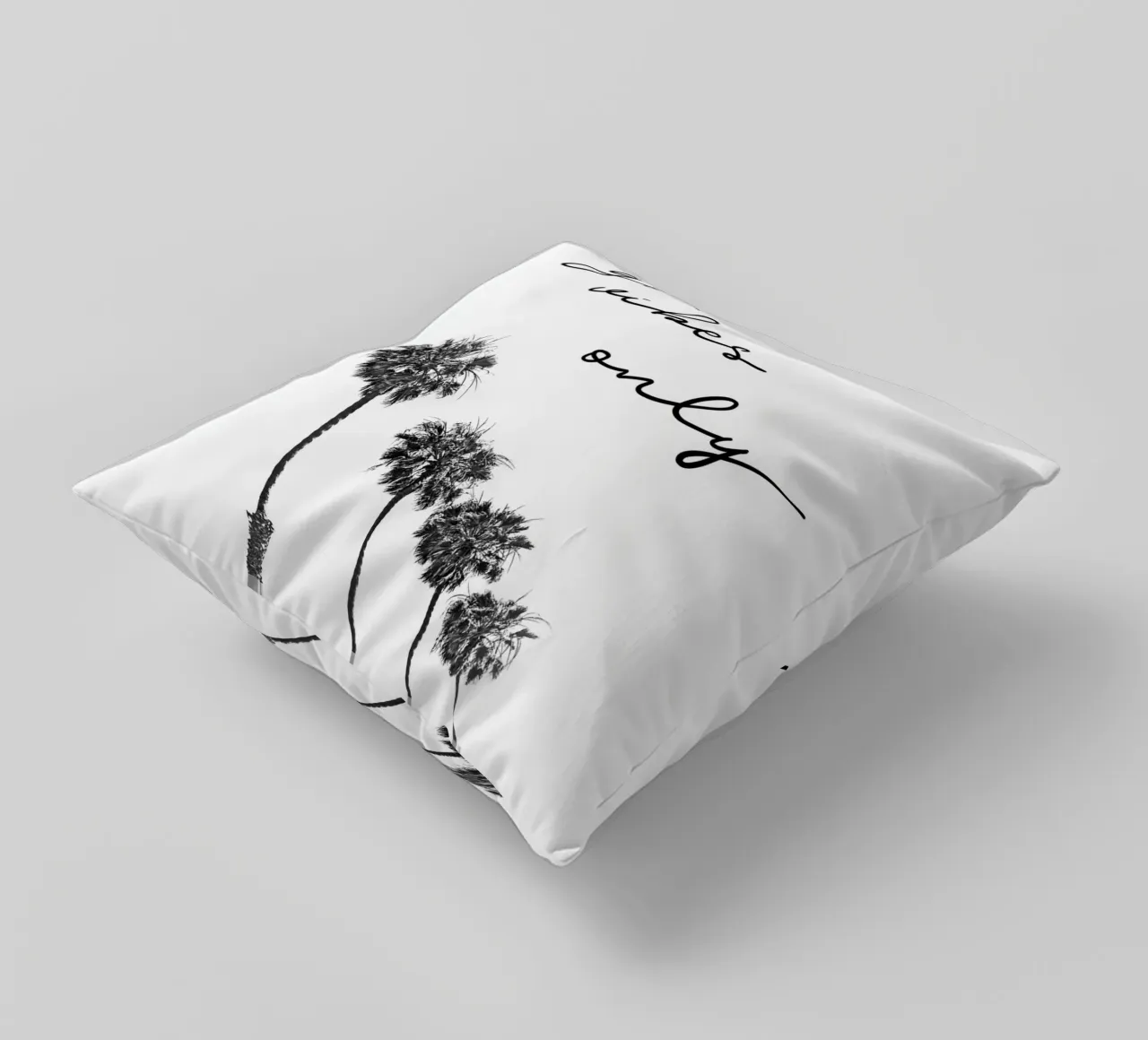 GOOD VIBES ONLY Dreaming under palm trees decorative cushion by Melanie Viola