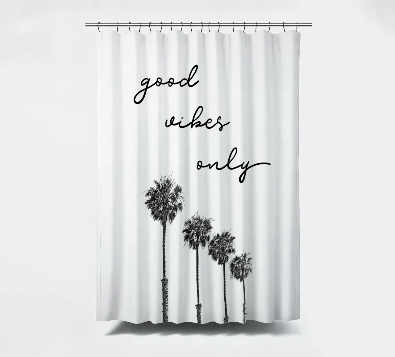 GOOD VIBES ONLY Dreaming under palm trees shower curtain by Melanie Viola