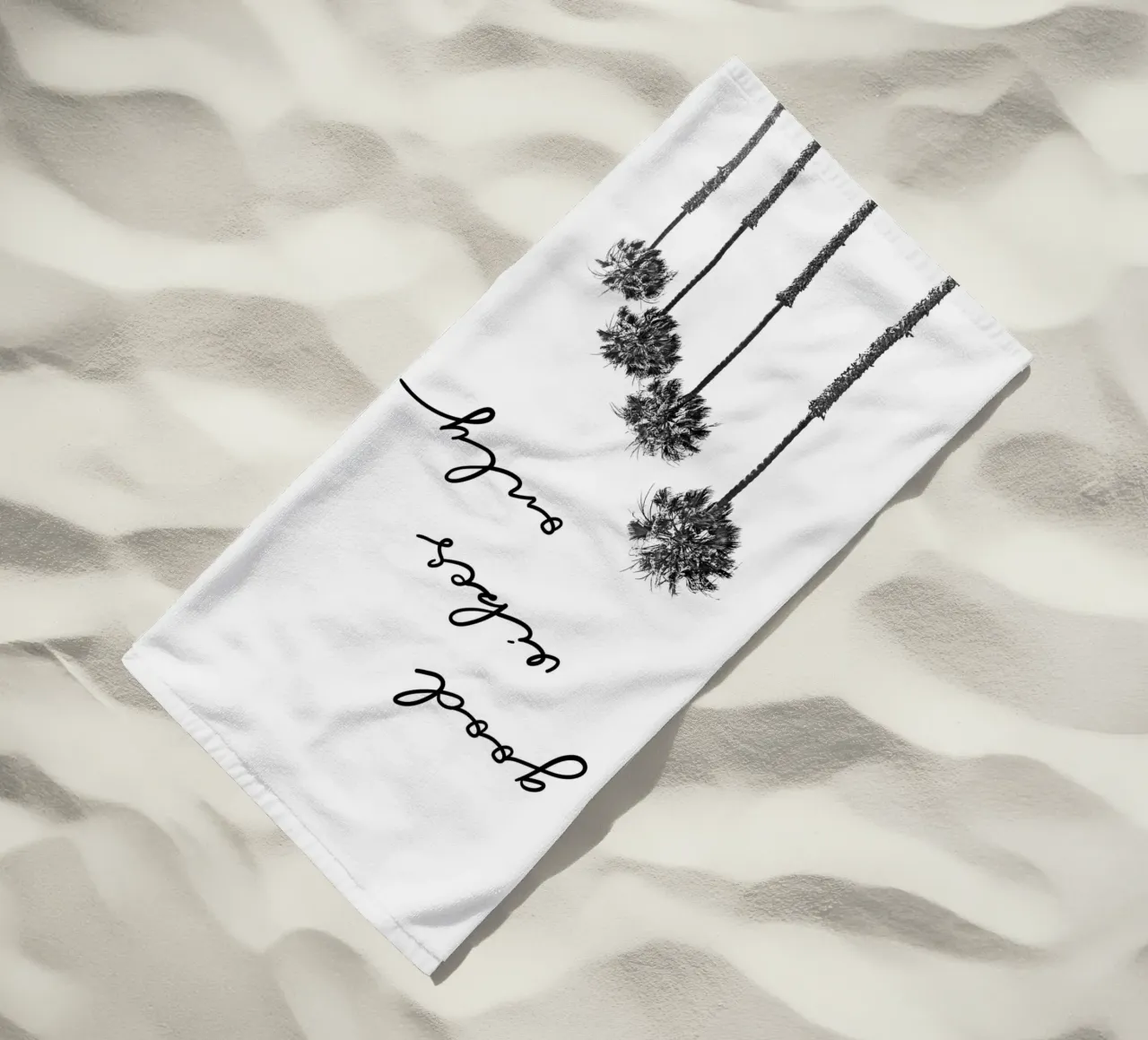GOOD VIBES ONLY Dreaming under palm trees beach towel by Melanie Viola