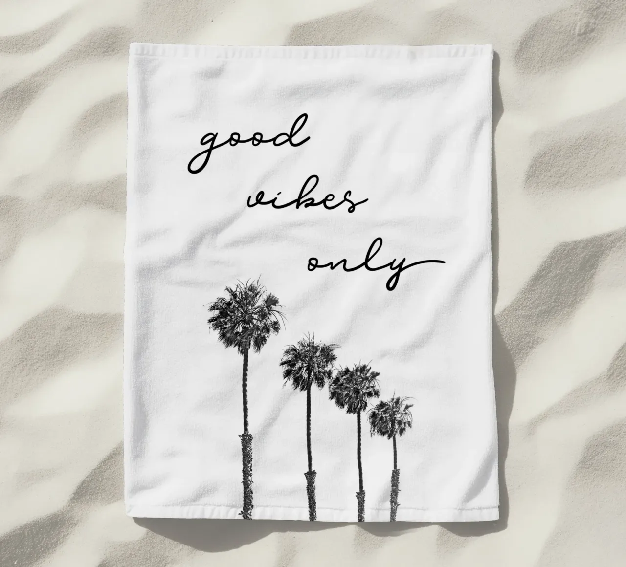 GOOD VIBES ONLY Dreaming under palm trees beach towel by Melanie Viola