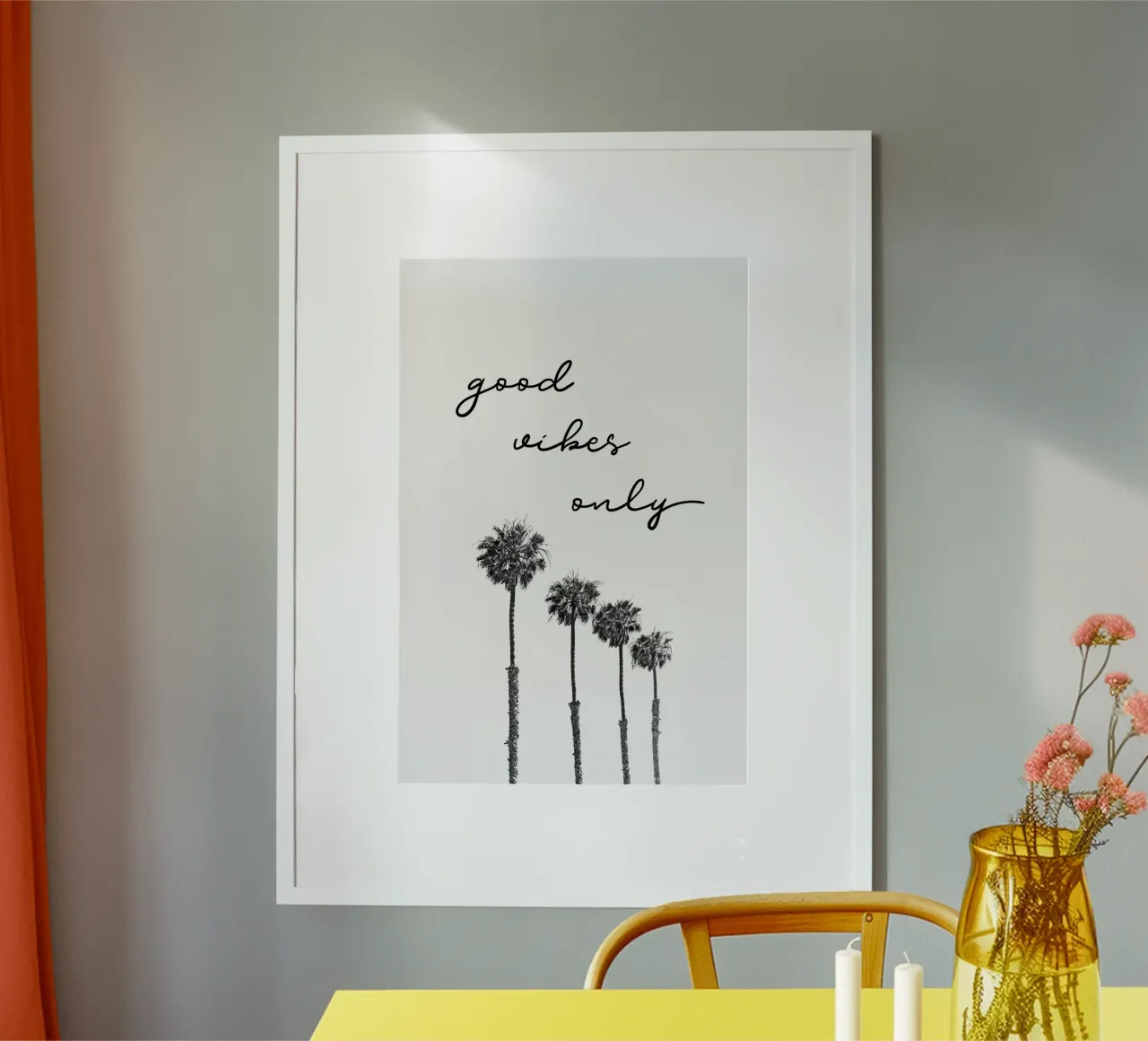 GOOD VIBES SOLO Sognando sotto le palme poster con telaio in legno da Melanie Viola