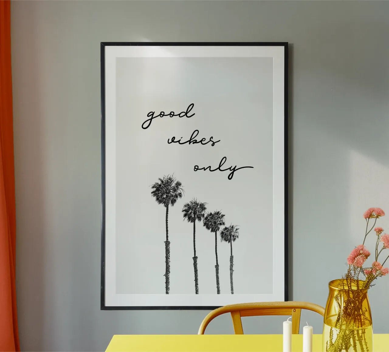 GOOD VIBES SOLO Sognando sotto le palme poster con telaio in legno da Melanie Viola