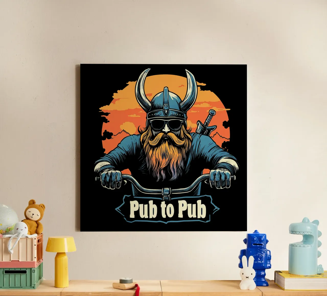 Pub to Pub - Il romanticismo vichingo incontra l'umorismo dei motociclisti tela con Cornice a cassetta da Autofocus