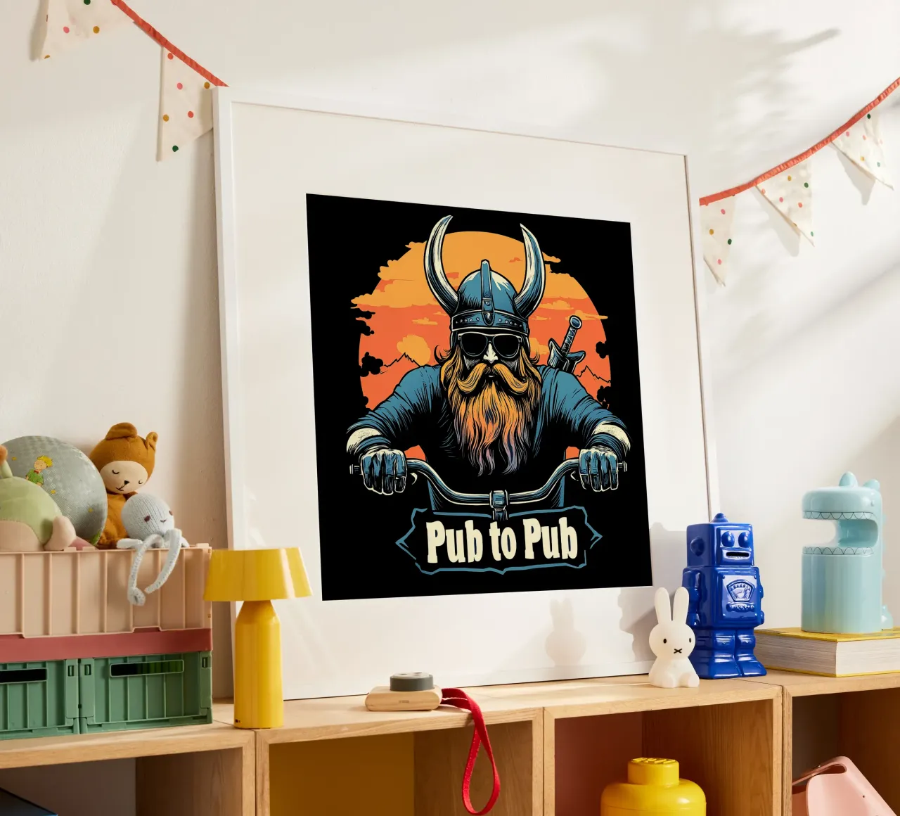 Pub to Pub - Il romanticismo vichingo incontra l'umorismo dei motociclisti poster con telaio in plastica da Autofocus