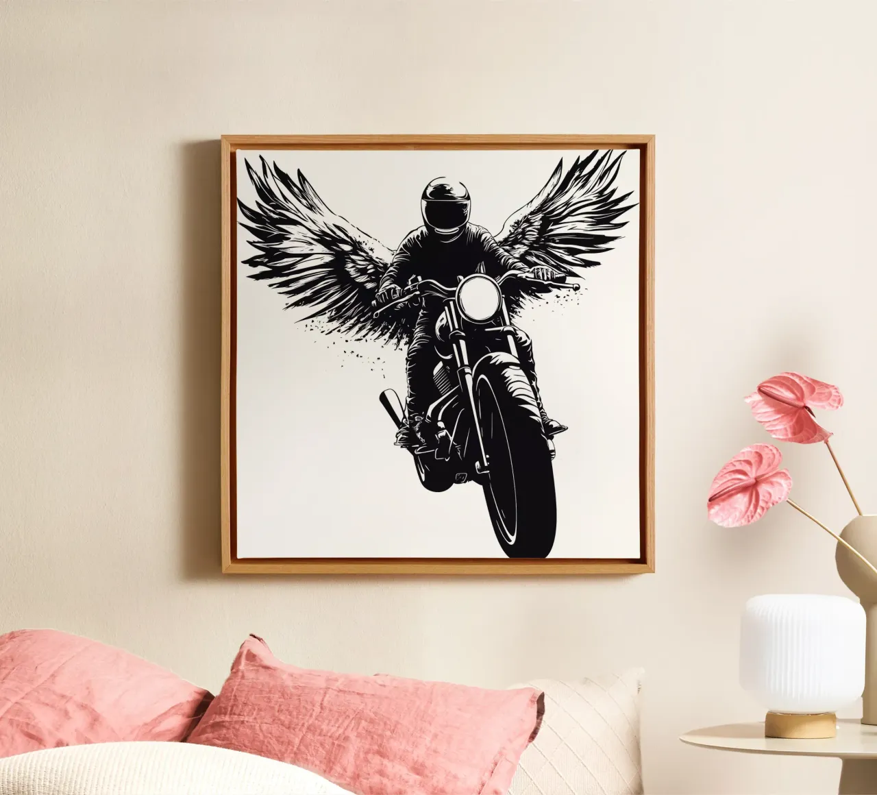 Biker Angel | Modern interpretation of Icarus canvas with Floater frame by Autofocus