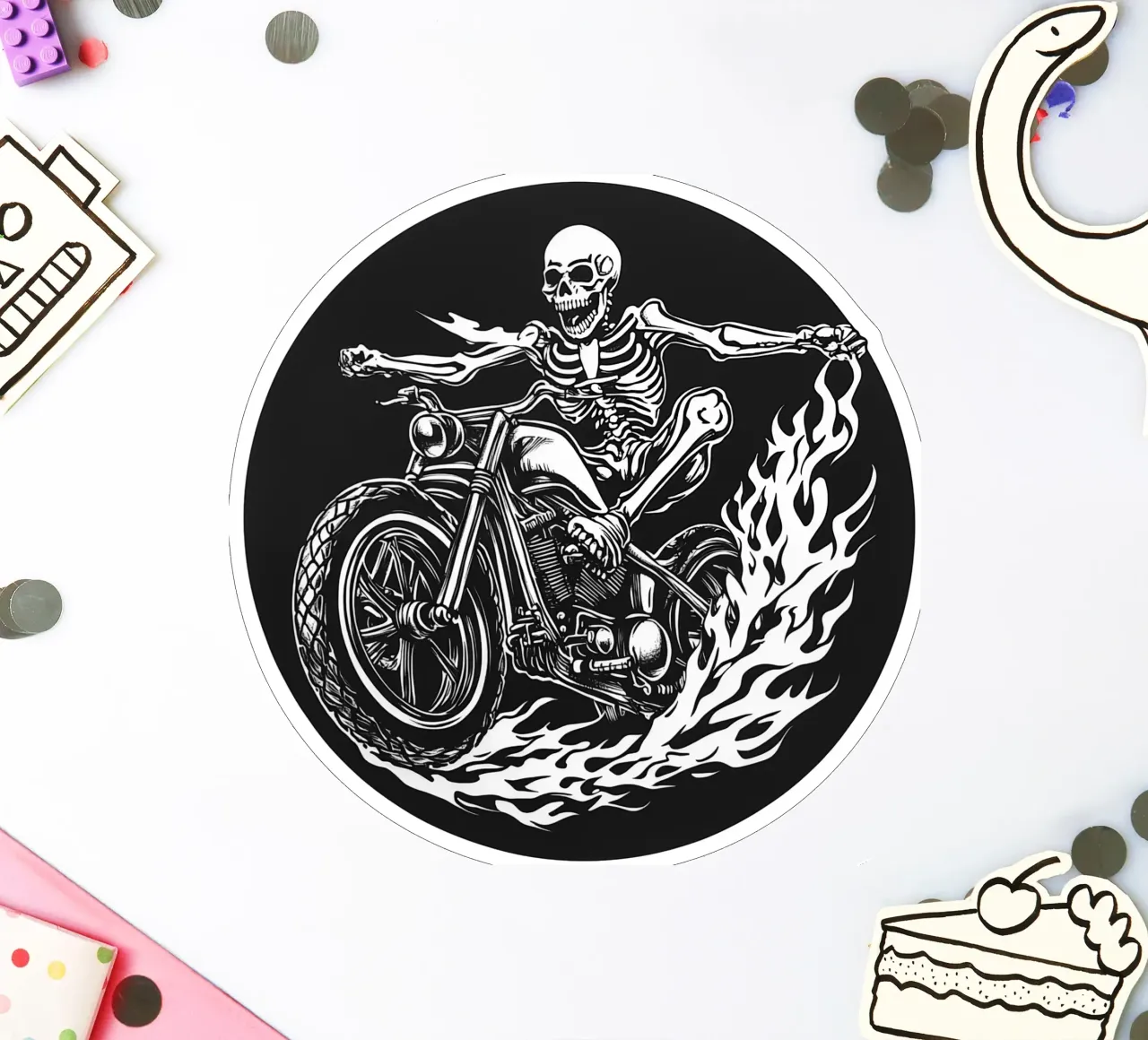 Skeleton Biker | Il teschio incontra la storia d'amore in autostrada adesivo da Autofocus