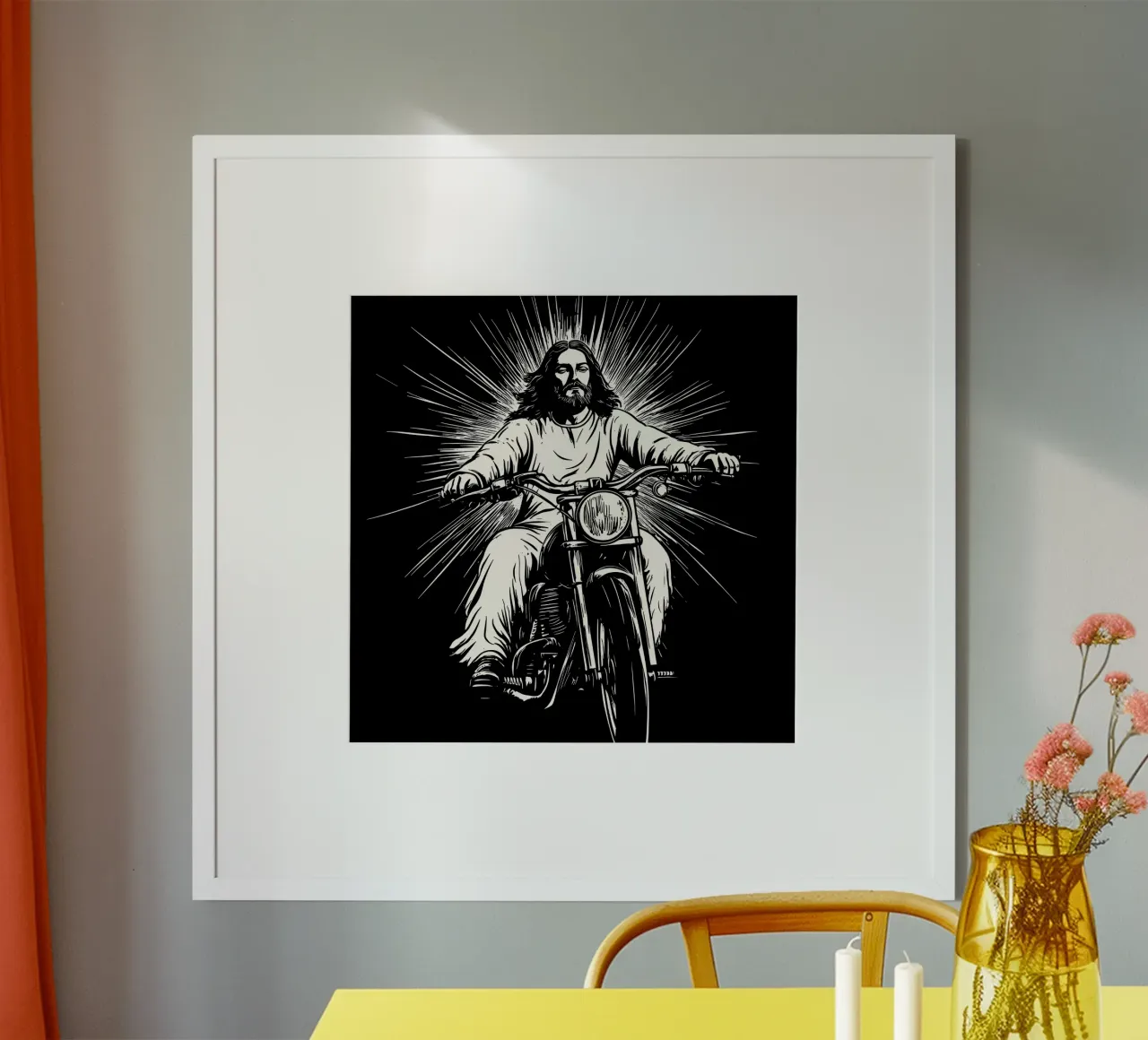Jesus as a biker | Christian iconography & biker rebellion poster with plastic frame by Autofocus