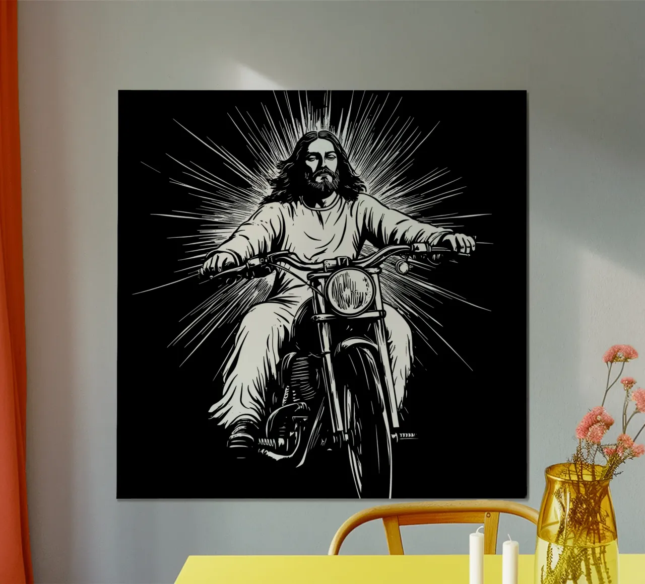 Jesus as a biker | Christian iconography & biker rebellion poster with plastic frame by Autofocus