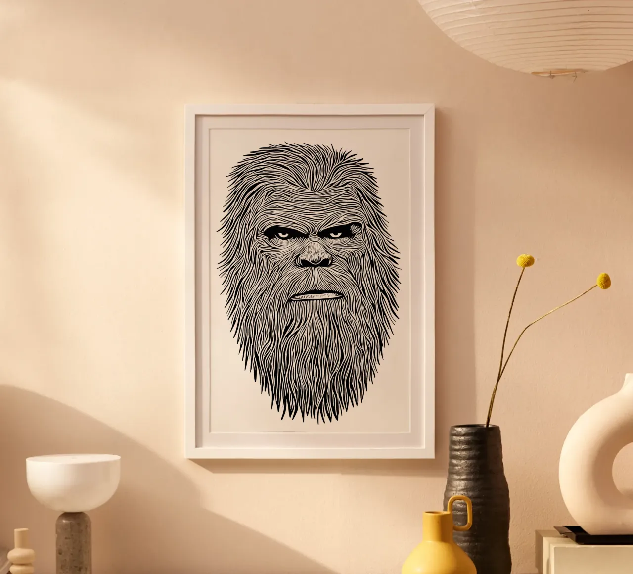 Sasquatch Snowman Himalaya | La natura selvaggia incontra la poesia poster con telaio in plastica da Autofocus