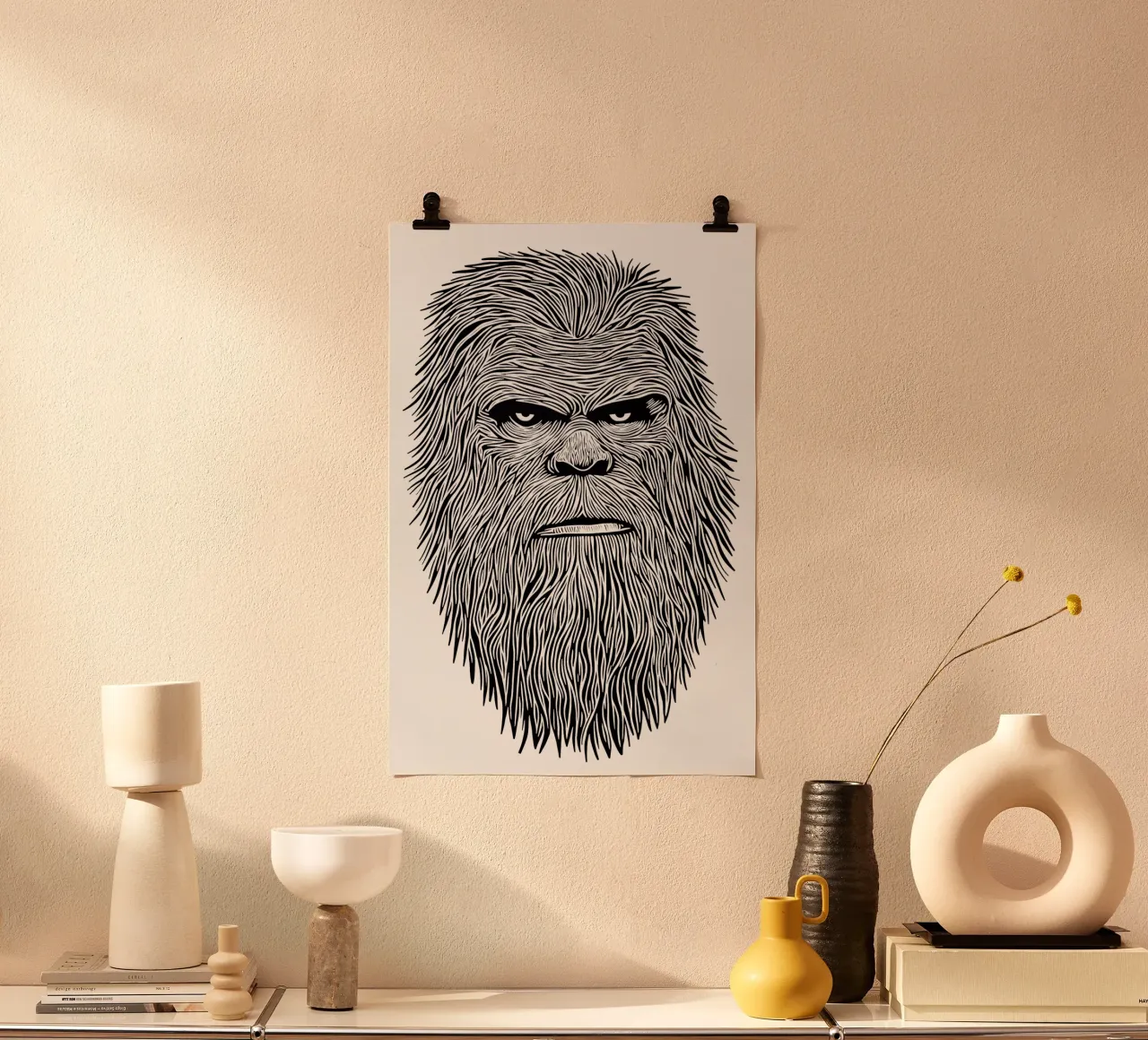 Sasquatch Snowman Himalaya | La natura selvaggia incontra la poesia poster con telaio in plastica da Autofocus